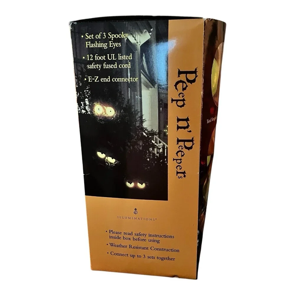 VTG 90s Peep n Peepers Halloween Light Set 3 Spooky Flash Eyes Open Box NIP Work